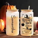 Personalised Witches Brew Drink Co Frosted Glass Tumbler Skinny Tumbler with Name Lid and Straw Birthday Halloween Gift for Family