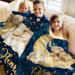 Personalised Cute Starry Night Elephant Soft Throw Blanket with Name Home Decor Birthday Gift for Kids