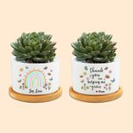 Vaso per Piante Personalizzato con Nome in Ceramica e Base in Bambù Regalo di Apprezzamento per Amanti delle Farfalle Arcobaleno