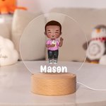 Gepersonaliseerd Schattig Cartoon Jongen Meisje Acryl LED Nachtlampje met Houten Voet en Naam Home Decor Baby Shower Verjaardagscadeau voor kinderen
