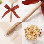 Personalized Rustic Paper Rose Topper Twine Wrapped Floral Pen with Initials Names and Ribbon for Guest Book Wedding Party Decor Gift for Couple
