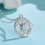 Personalized Minimalist Zircon Compass Necklace with Sideways Name Birthday Anniversary Graduation Gift for Women Travelers