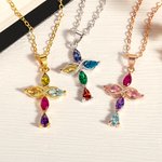 Collana con croce infinita Mobius personalizzata con 5 pietre di nascita Gioielli cristiani minimalisti Regalo di Natale per battesimo e compleanno pe