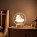 Personalisiertes Schlafende Mama Baby LED-Nachtlicht mit Namen Tiermotiv Mond und Wolke Holzsockel Kinderzimmer Deko Geburtstag Geschenk für Kinder