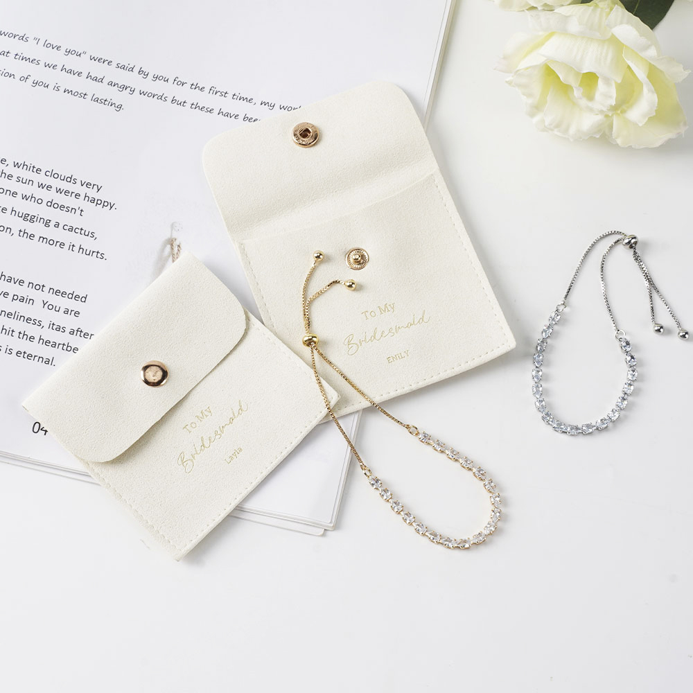 Bracelet de tennis ajustable en zircon cubique personnalisé Pochette à bijoux en cuir avec nom Wedding Bridal Party Favors for Bridesmaids