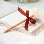 Personalized Rustic Paper Rose Topper Twine Wrapped Floral Pen with Initials Names and Ribbon for Guest Book Wedding Party Decor Gift for Couple