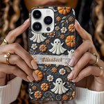 Personalized 3D Relief Effect Ghost Pumpkin Flower Spider Web Phone Case for iPhone with Name Halloween Gift for Family Friend