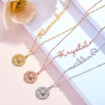 Personalized Minimalist Zircon Compass Necklace with Sideways Name Birthday Anniversary Graduation Gift for Women Travelers