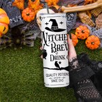 Personalised Witches Brew Drink Co Frosted Glass Tumbler Skinny Tumbler with Name Lid and Straw Birthday Halloween Gift for Family