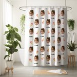 Personalized Multicolor Heart Ice Cream Waterproof Photo Name Shower Curtain with 12 Rust-Proof Grommets Bathroom Decor Birthday Gift for Family Kids