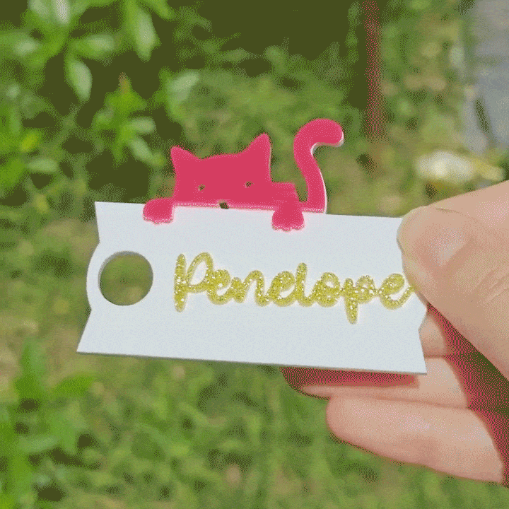 Personalized Curious Peeping Cat Glitter Acrylic Tumbler Name Plate Tag Cute Accessories for Stanley Birthday Gift for Cat Mom Pet Owner