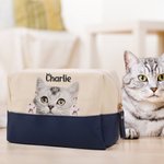 Trousse de toilette personnalisée avec nom et patte, grande capacité, usage quotidien, cadeau d'anniversaire pour les amoureux des chats.