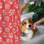 Rideau de douche imperméable avec nom et 12 œillets antirouille Cadeau de pendaison de crémaillère pour les amoureux des animaux de compagnie