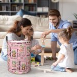 Personalised Bear Fox Squirrel Cute Woodland Animals Collapsible Laundry Storage Basket with Name and Handle Birthday Gift for Boys Girls