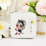 Personalized Portable  Cartoon Fashion Girl Birth Flower Jewelry Box with Name Birthday Travel Essential Gift for Women
