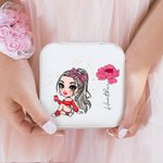 Personalized Portable  Cartoon Fashion Girl Birth Flower Jewelry Box with Name Birthday Travel Essential Gift for Women