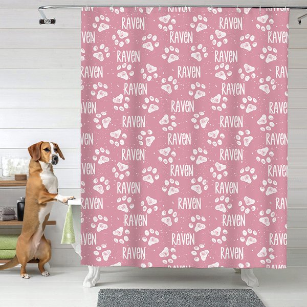 Rideau de douche imperméable avec nom et 12 œillets antirouille Cadeau de pendaison de crémaillère pour les amoureux des animaux de compagnie