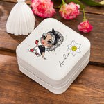 Personalized Portable  Cartoon Fashion Girl Birth Flower Jewelry Box with Name Birthday Travel Essential Gift for Women