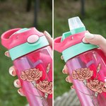 Personalized Birth Flower Name 16 oz Kid Water Bottle with Silicone Straw and Handle Birthday Back to School Gift for Boys Girls