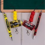 Personalized Multicolor Glitter Crayon Design Pen Lanyard Keychain Set with Name Back to School Teacher's Day Gift for Teacher