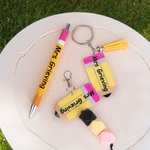 Personalized Multicolor Glitter Crayon Design Pen Lanyard Keychain Set with Name Back to School Teacher's Day Gift for Teacher