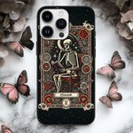Coque iPhone Vintage Personnalisée avec Nom Design Squelette Tarot Cadeau Halloween Anniversaire pour Amoureux de Gothique