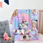 Personalized Fantasy Unicorn Photo Collage Soft Throw Blanket with Name Sofa Decor Baby Shower Birthday Gift for Baby Girls