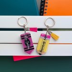 Personalized Multicolor Glitter Crayon Design Pen Lanyard Keychain Set with Name Back to School Teacher's Day Gift for Teacher