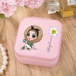 Personalized Portable  Cartoon Fashion Girl Birth Flower Jewelry Box with Name Birthday Travel Essential Gift for Women