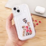 Personalised Shell Pattern Funny Shaker Assemblable Phone Case with Face Photo and Heart Shaking Charms for iPhone Birthday Gift for Family Friends