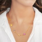 Personalised Dainty 1-8 Colourful Birth Flower Sideway Necklace Family Jewellery Birthday Anniversary Gift for Women