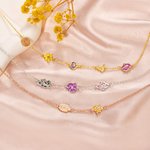 Personalised Dainty 1-8 Colourful Birth Flower Sideway Necklace Family Jewellery Birthday Anniversary Gift for Women
