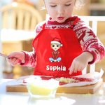 Personalised Cartoon Character Birth Flower Name Adjustable Kid Apron Chef Hat Set with Pocket for Cooking Christmas Birthday Gift for Boys Girls