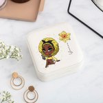 Personalized Portable  Cartoon Fashion Girl Birth Flower Jewelry Box with Name Birthday Travel Essential Gift for Women