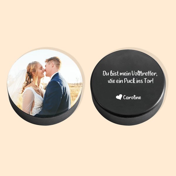 Personalisierter Hockey Puck mit Foto und Text Hochzeit Geburtstag Geschenk für Hockeybegeisterte Paare