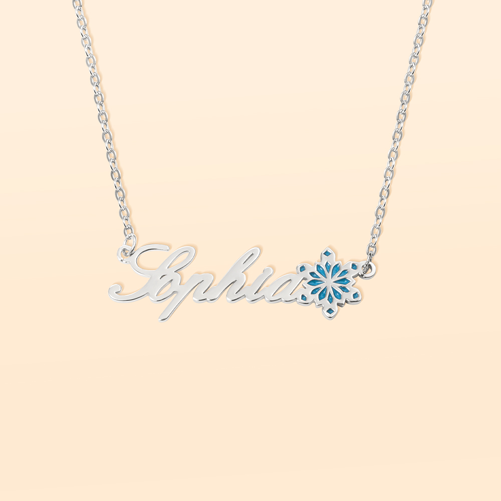 Collier Minimaliste Personnalisé Nom Flocon de Neige Bijoux d'Hiver Noël Anniversaire Cadeau pour Femme