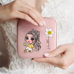 Personalized Portable  Cartoon Fashion Girl Birth Flower Jewelry Box with Name Birthday Travel Essential Gift for Women