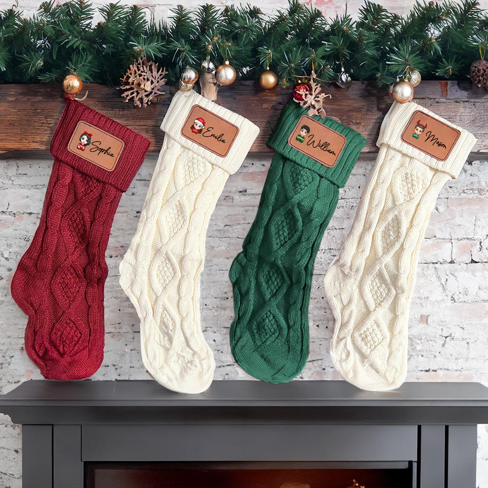 Bas de Noël Personnalisé avec Nom et Personnage Dessin Animé Décoration Sapin Cadeau de Noël pour Famille