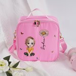 Henkilökohtainen söpö sarjakuvahahmo syntymä kukka eristetty lounas laukku nimi & kahva kannettava koulu matkailu piknik lahja lapsille perheelle