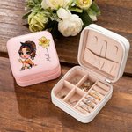 Personalized Portable  Cartoon Fashion Girl Birth Flower Jewelry Box with Name Birthday Travel Essential Gift for Women
