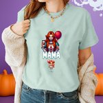 Personalised Spooky Horror Mama Crewneck T-shirt Sweatshirt with 1-4 Kid Names Halloween Party Gift for Mom Family