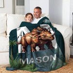 Personalized Cute Dinosaur Soft Throw Blanket with Initial Name Birthday Home Decor Baby Shower Gift for Kids
