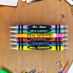 Personalized Multicolor Glitter Crayon Design Pen Lanyard Keychain Set with Name Back to School Teacher's Day Gift for Teacher