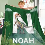 Personalized Cute Dinosaur Soft Throw Blanket with Initial Name Birthday Home Decor Baby Shower Gift for Kids