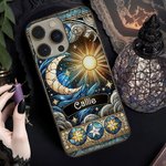 Personalised Celestial Sun Moon Star Stained Glass Effect Slim Phone Case for iPhone with Name Birthday Gift for Mysticaism Astronomy Lovers