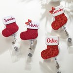 Gepersonaliseerde boog Kerstmis kous Badge Reel met borduurwerk naam Office accessoires kerstcadeau voor verpleegkundige leraar collega