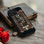 Coque iPhone Vintage Personnalisée avec Nom Design Squelette Tarot Cadeau Halloween Anniversaire pour Amoureux de Gothique