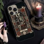 Coque iPhone Vintage Personnalisée avec Nom Design Squelette Tarot Cadeau Halloween Anniversaire pour Amoureux de Gothique
