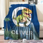 Personalized Cute Dinosaur Soft Throw Blanket with Initial Name Birthday Home Decor Baby Shower Gift for Kids