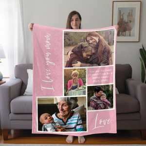 Couverture Douce Personnalisée avec Texte et 4 Photos Collage Amour Famille Décoration Maison Cadeau Fête des Mères pour Famille